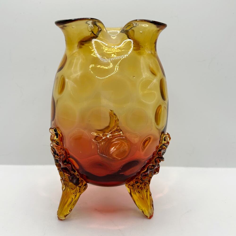 ANTIQ Victorian New England Glass Amberina Toed Crimp-Top Egg Vase Coin Pattern
